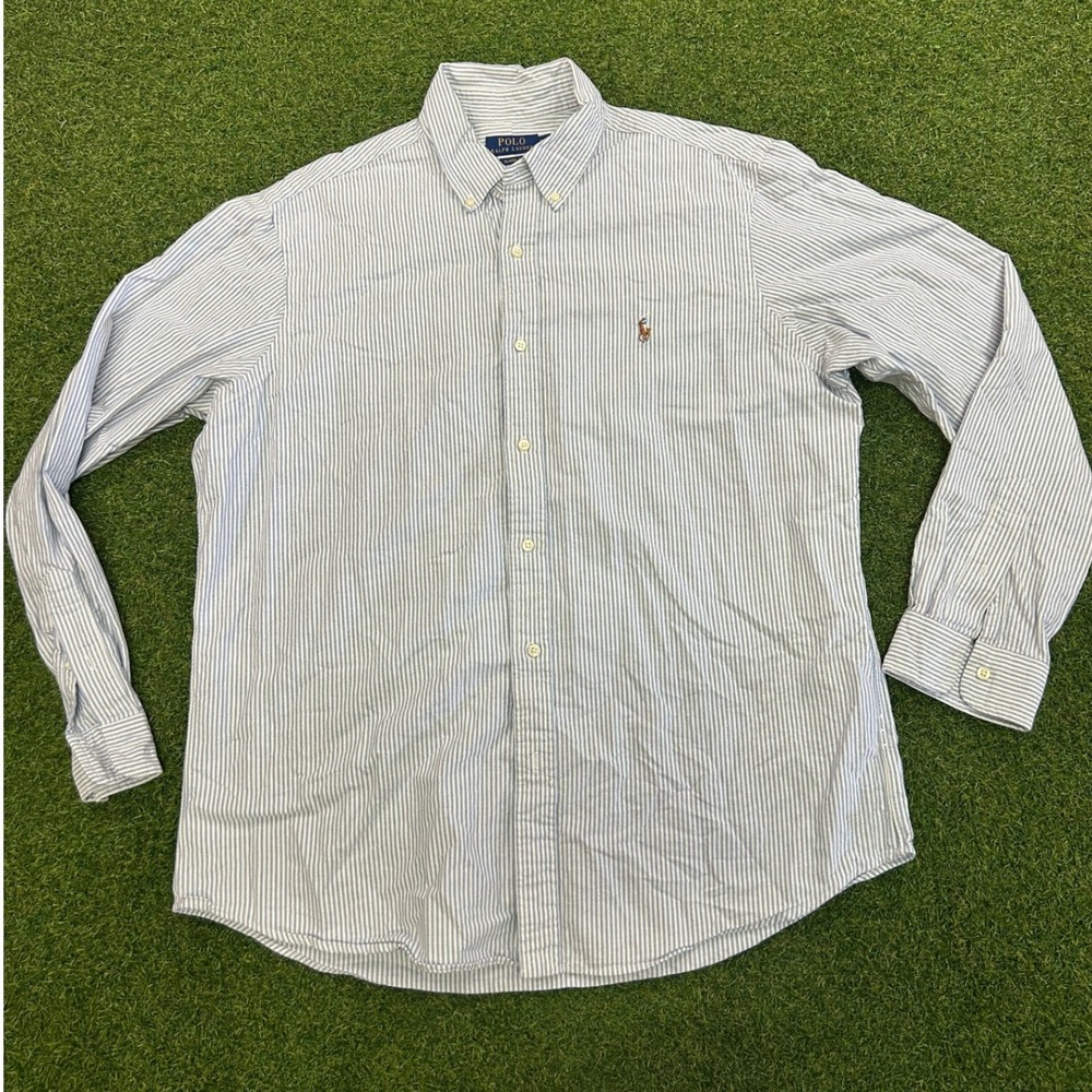 Polo Ralph Lauren Mens XL Classic Fit Blue White Oxford Button Down Flesh Pony